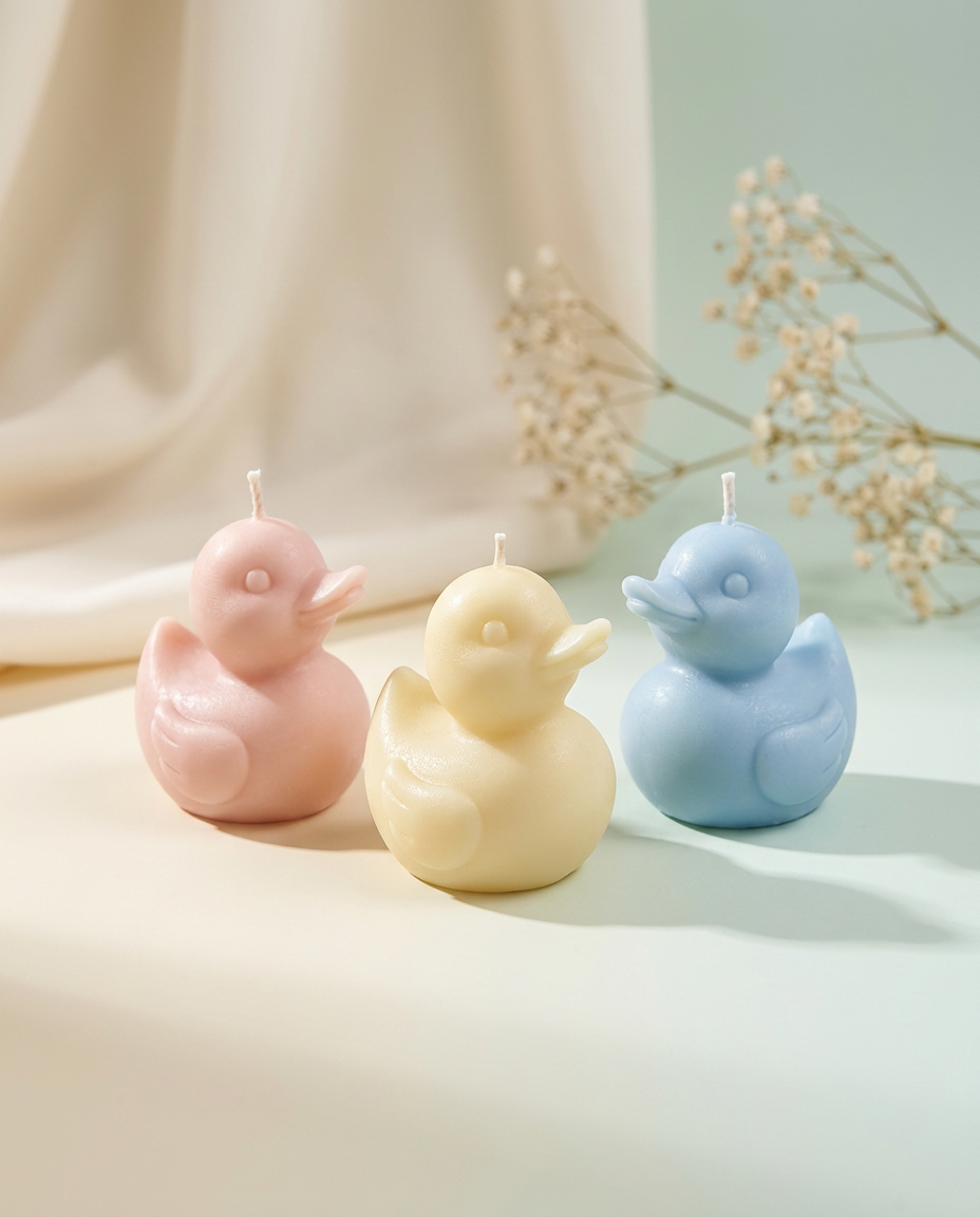 Patitos pastel, vela decorativa artesanal